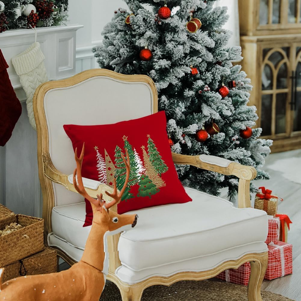 RABUSOFA Christmas Pillow Covers 20x20 Inch Set of 2 Outdoor Indoor Waterproof Christmas Tree Decorations Decorative Throw Pillow Cases Xmas Decor Winter for Couch Holiday Gold Red